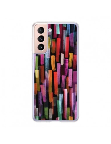 Coque Samsung Galaxy S21 5G Colorful Brushstrokes Black - Ninola Design