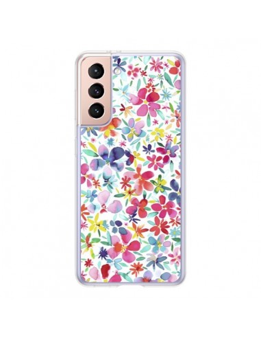 Coque Samsung Galaxy S21 5G Colorful Flowers Petals Blue - Ninola Design