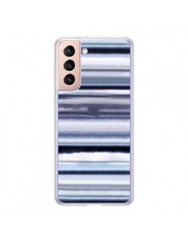 Coque Samsung Galaxy S21 5G Degrade Stripes Watercolor Navy - Ninola Design