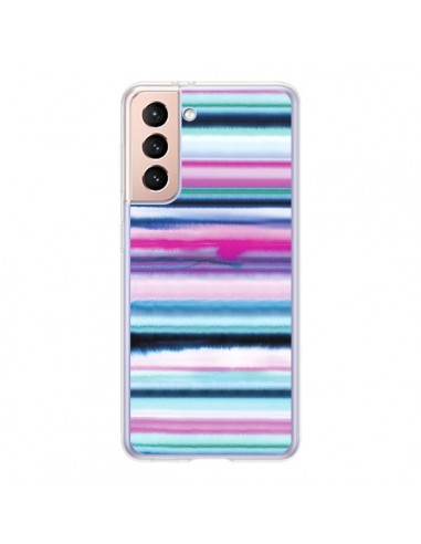 Coque Samsung Galaxy S21 5G Degrade Stripes Watercolor Pink - Ninola Design