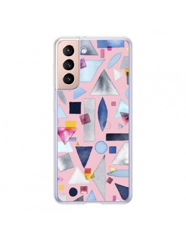 Coque Samsung Galaxy S21 5G Geometric Pieces Pink - Ninola Design