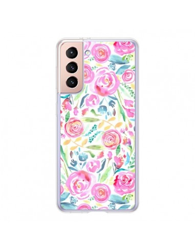 Coque Samsung Galaxy S21 5G Speckled Watercolor Pink - Ninola Design