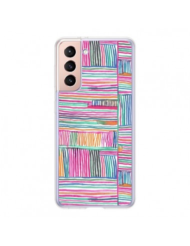 Coque Samsung Galaxy S21 5G Watercolor Linear Meditation Pink - Ninola Design