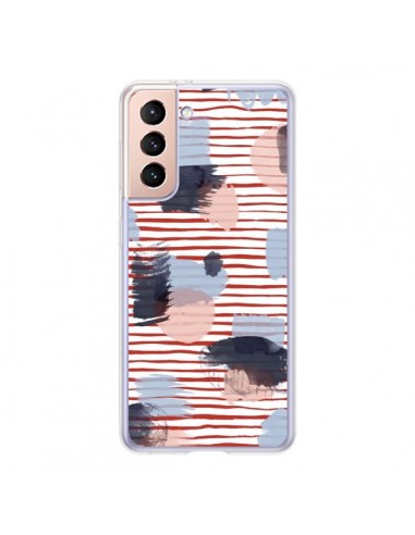 Coque Samsung Galaxy S21 5G Watercolor Stains Stripes Red - Ninola Design