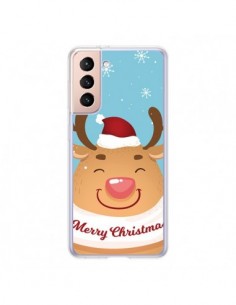 Coque Samsung Galaxy S21 5G Renne de Noël Merry Christmas...