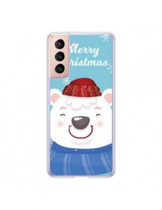 Coque Samsung Galaxy S21 5G Ours Blanc de Noël Merry...