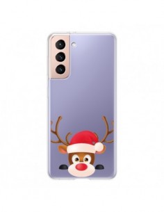 Coque Samsung Galaxy S21 5G Renne de Noël transparente -...