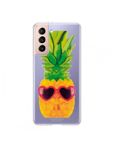 Coque Samsung Galaxy S21 5G Ananas Lunette en Cœur transparente