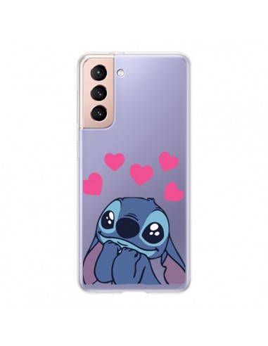 Coque Samsung Galaxy S21 5G Stitch de Lilo et Stitch in love en coeur transparente