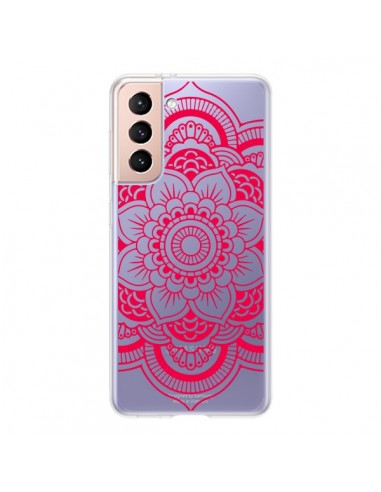 Coque Samsung Galaxy S21 5G Mandala Rose Fushia Azteque Transparente - Nico