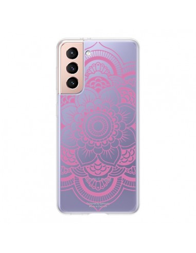 Coque Samsung Galaxy S21 5G Mandala Rose Clair Azteque Transparente - Nico