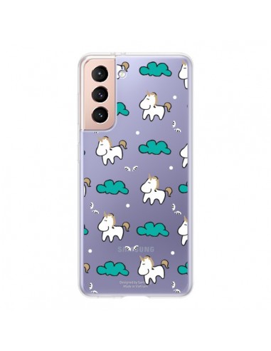 Coque Samsung Galaxy S21 5G Licorne et Nuages Transparente - Nico