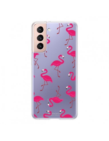 Coque Samsung Galaxy S21 5G flamant Rose et Flamingo Transparente - Nico