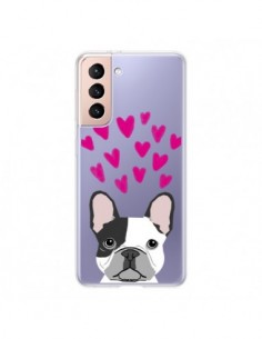 Coque Samsung Galaxy S21 5G Bulldog Français Coeurs Chien...