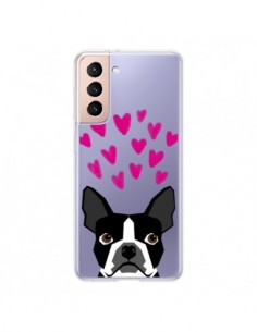 Coque Samsung Galaxy S21 5G Boston Terrier Coeurs Chien...