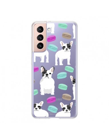 Coque Samsung Galaxy S21 5G Chiens Bulldog Français Macarons Transparente - Pet Friendly