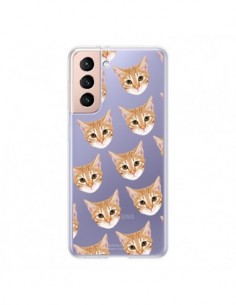 Coque Samsung Galaxy S21 5G Chats Beige Transparente -...