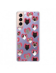 Coque Samsung Galaxy S21 5G Chats Coeurs Transparente -...