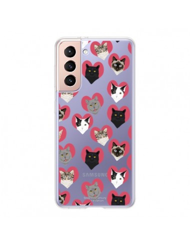 Coque Samsung Galaxy S21 5G Chats Coeurs Transparente - Pet Friendly