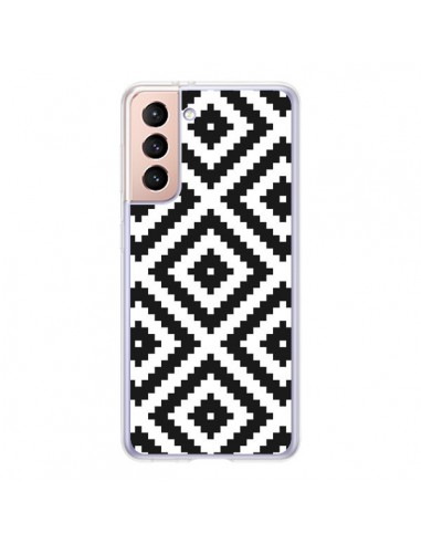 Coque Samsung Galaxy S21 5G Diamond Chevron Black and White - Pura Vida
