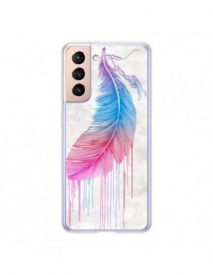 Coque Samsung Galaxy S21 5G Plume arc-en-ciel - Rachel...