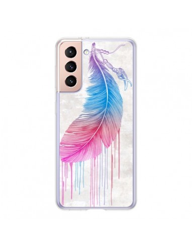 Coque Samsung Galaxy S21 5G Plume arc-en-ciel - Rachel Caldwell