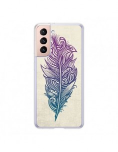 Coque Samsung Galaxy S21 5G Feather Plume Arc En Ciel -...