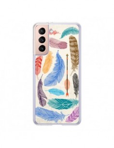 Coque Samsung Galaxy S21 5G Feather Plumes Multicolores -...