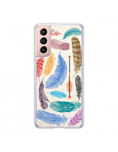 Coque Samsung Galaxy S21 5G Feather Plumes Multicolores - Rachel Caldwell