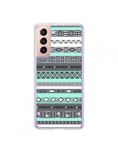 Coque Samsung Galaxy S21 5G Azteque Aztec Bleu Pastel - Rex Lambo