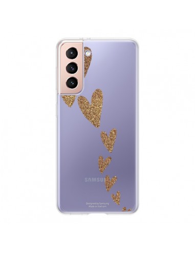Coque Samsung Galaxy S21 5G Coeur Falling Gold Hearts Transparente - Sylvia Cook