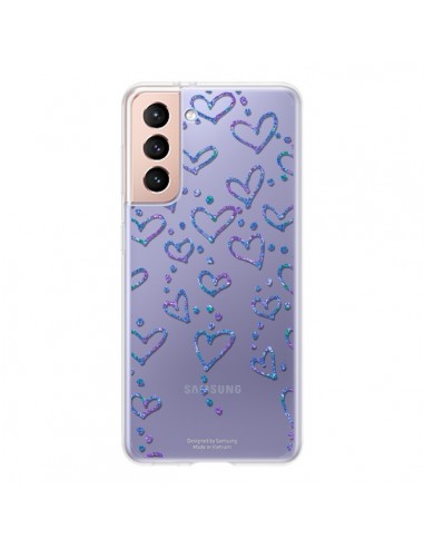 Coque Samsung Galaxy S21 5G Floating hearts coeurs flottants Transparente - Sylvia Cook