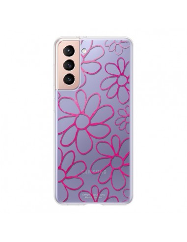Coque Samsung Galaxy S21 5G Flower Garden Pink Fleur Transparente - Sylvia Cook