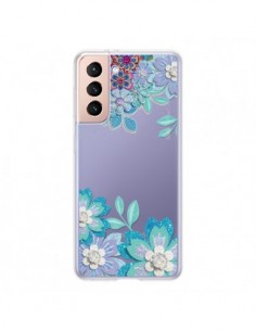 Coque Samsung Galaxy S21 5G Winter Flower Bleu, Fleurs...