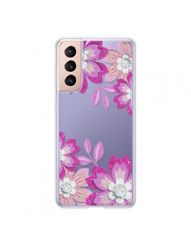 Coque Samsung Galaxy S21 5G Winter Flower Rose, Fleurs d'Hiver Transparente - Sylvia Cook