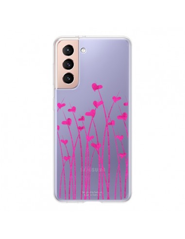 Coque Samsung Galaxy S21 5G Love in Pink Amour Rose Fleur Transparente - Sylvia Cook