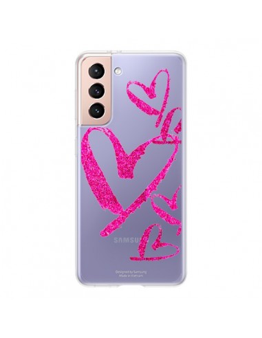 Coque Samsung Galaxy S21 5G Pink Heart Coeur Rose Transparente - Sylvia Cook