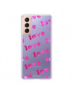 Coque Samsung Galaxy S21 5G Pink Love Rose Transparente -...