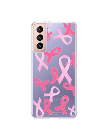 Coque Samsung Galaxy S21 5G Pink Ribbons Ruban Rose Transparente - Sylvia Cook