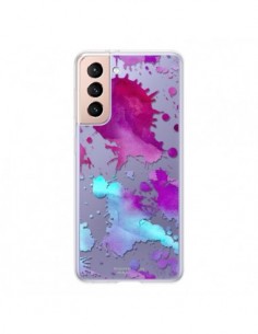 Coque Samsung Galaxy S21 5G Watercolor Splash Taches Bleu...