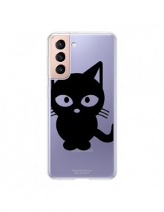 Coque Samsung Galaxy S21 5G Chat Noir Cat Transparente -...