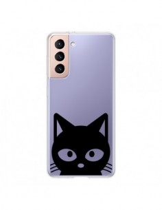 Coque Samsung Galaxy S21 5G Tête Chat Noir Cat...