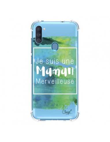 Coque Samsung Galaxy A11 et M11 Je suis une Maman Merveilleuse Bleu Vert Transparente - Chapo