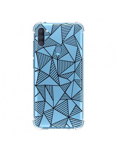 Coque Samsung Galaxy A11 et M11 Lignes Grilles Triangles Grid Abstract Noir Transparente - Project M