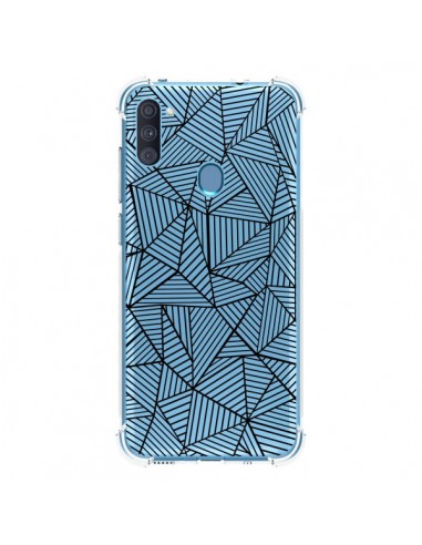 Coque Samsung Galaxy A11 et M11 Lignes Grilles Triangles Full Grid Abstract Noir Transparente - Project M