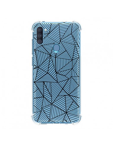Coque Samsung Galaxy A11 et M11 Lignes Grilles Triangles Full Grid Abstract Noir Transparente - Project M
