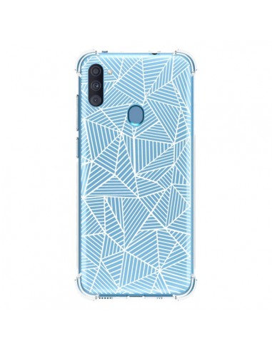 Coque Samsung Galaxy A11 et M11 Lignes Grilles Triangles Full Grid Abstract Blanc Transparente - Project M