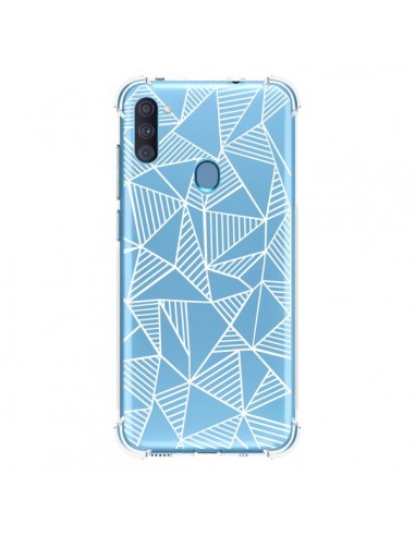 Coque Samsung Galaxy A11 et M11 Lignes Grilles Triangles Grid Abstract Blanc Transparente - Project M