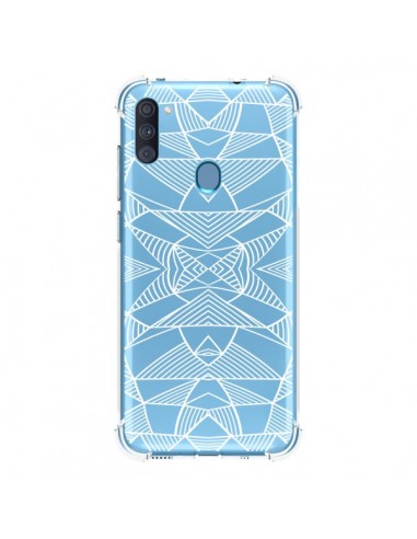 Coque Samsung Galaxy A11 et M11 Lignes Miroir Grilles Triangles Grid Abstract Blanc Transparente - Project M