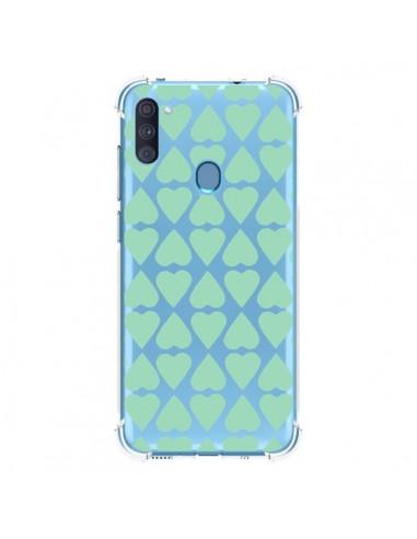 Coque Samsung Galaxy A11 et M11 Coeurs Heart Mint Bleu Vert Transparente - Project M